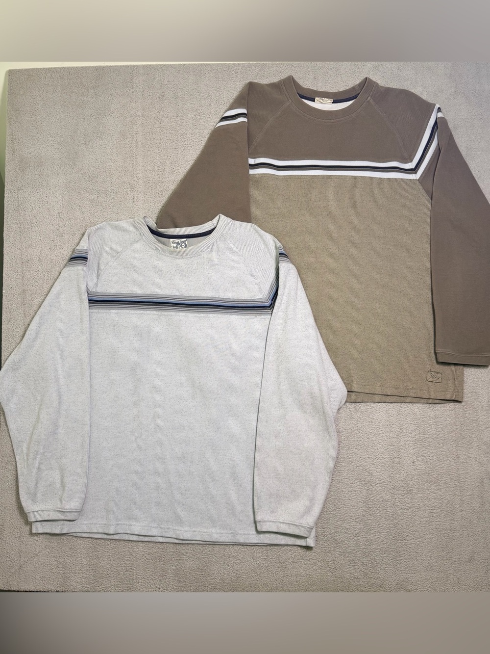 Lot Of 2 Vintage Xtreme Gear Crewneck Sweatshirts Men’s XL Striped Ribbed Knit